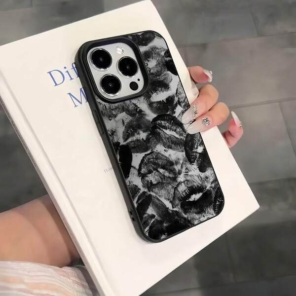 1pc Black Litchi Grain Black Lip Shock-Absorbing Protective Phone Case Suitable For IPhone 16/15/15 Pro Max/14/13/12/11/7/8/XS/11 Pro