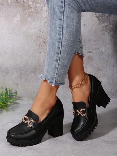 Tacones altos de tacón grueso clásicos para mujer, bombas de tacón ancho, zapatos de trabajo cómodos, primavera/verano 2025