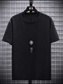Men's Solid Color Crew Neck Short Sleeve T-Shirt - Black - View 3