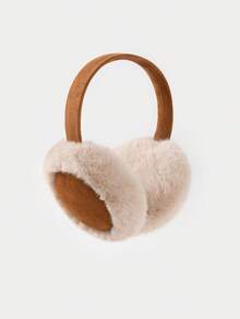 1pc Women's Deer Plush Plush Ruched Minimalist Ear Warmer, Fall / Winter - Nude - View 6