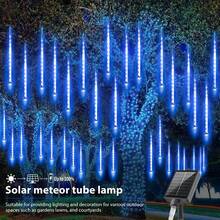 Solar Christmas Meteor Shower Lights, 8-Tube (30/45CM) White LED Solar Christmas String Lights (Outdoor Waterproof), For Tree/Patio/Garden/Wedding/Party Decor Home Decor Christmas Decorations Room Decor Winter