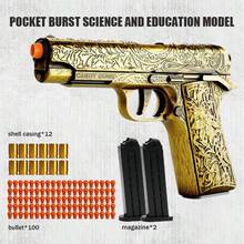 Soft Bullet Gun Toy Pistol With 100 Bullets, 12 Shells, And 2 Magazines New Toy Gun Pistol Hollow Hanging Machine, Outdoor Sports Shooting Game - Vàng - Xem 1