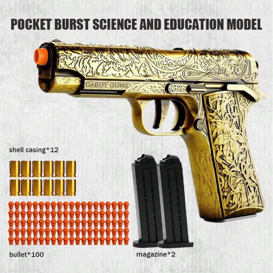 Soft Bullet Gun Toy Pistol With 100 Bullets, 12 Shells, And 2 Magazines New Toy Gun Pistol Hollow Hanging Machine, Outdoor Sports Shooting Game - Vàng - Xem 1