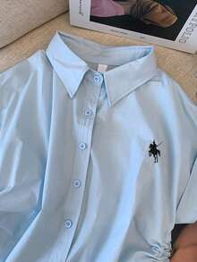 Vera Lane Women's Old Money College Style Fake Style Slimming Waist Drawstring Slimming Vest Casual Cute Halloween Christmas School Clothes Birthday Outfits For Women Boho Chic Techno Outfit Knight Embroidery Pattern Button Up Shirt Women