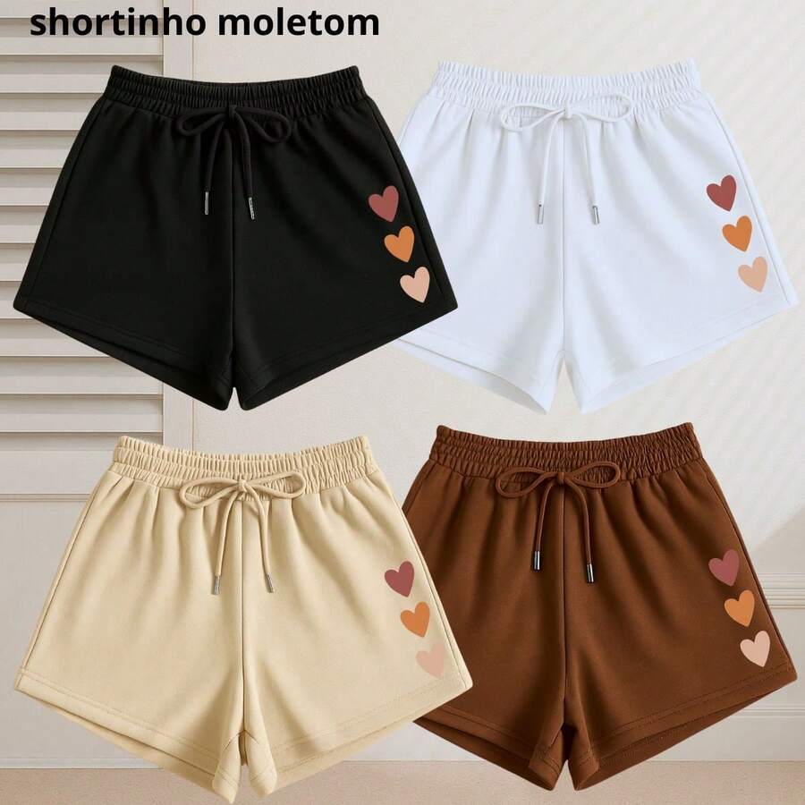 Women's Basic Sweatpants, Comfort, Casual, Everyday, Heart Print - 黑色 - 查看 1