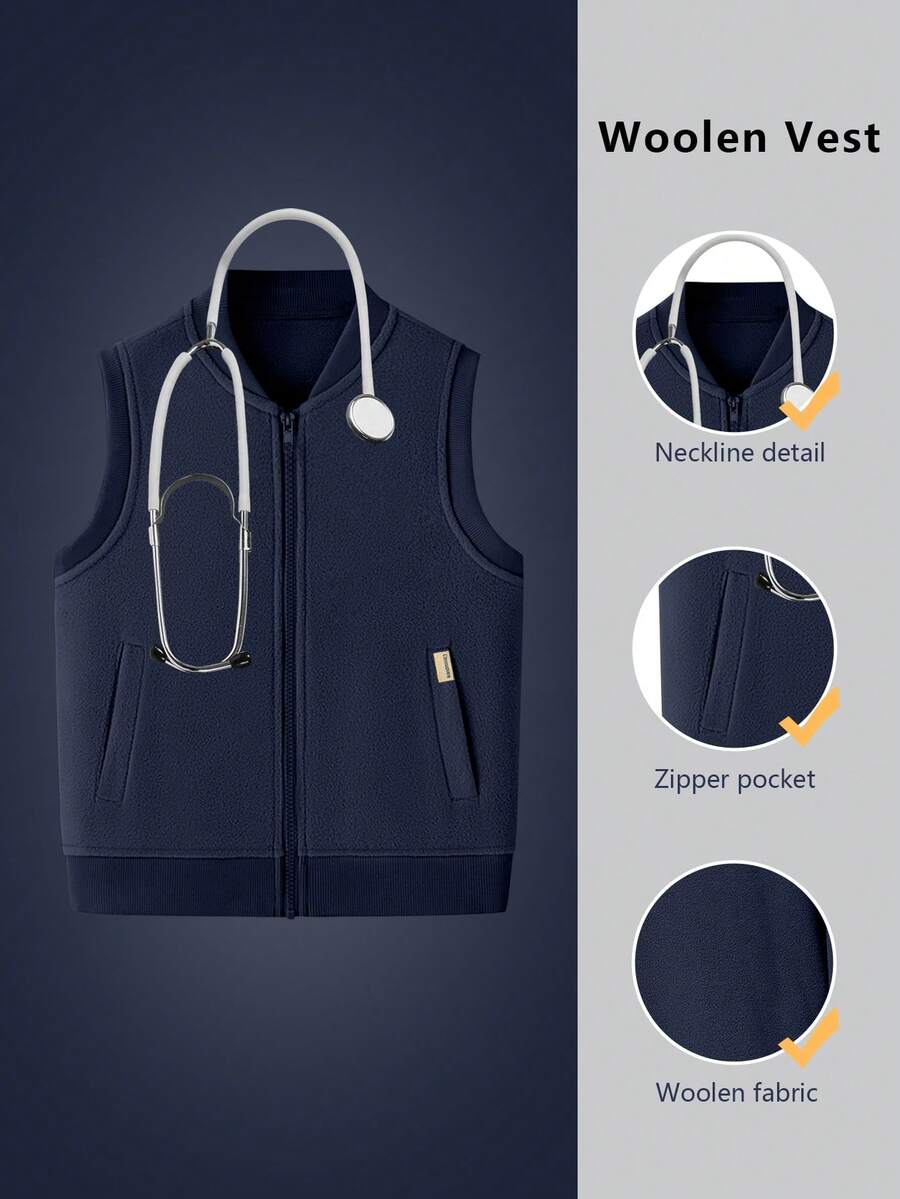 cimmuovere 女士保暖羊毛背心，带口袋，V 领，舒适的日常通勤穿着，适用于手术室、护士制服、医疗保健、牙科、宠物医院、实验室