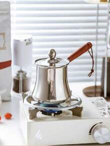 Stainless Steel Wood Handle Coffee Pot, Milk Pot, Outdoor Tea Kettle With Lid, Chocolate Melting Cup, Spill-Proof Mouth Coffee Pot, Tea Pot - Silver - View 11