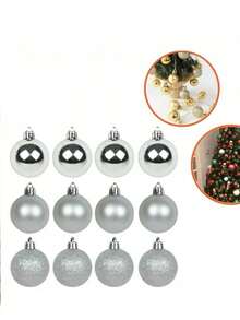Kit 15 Christmas Tree Ornament Balls 3cm /4cm Mixed Smooth Matte Glitter For Christmas Decoration - 銀色 - 查看 6