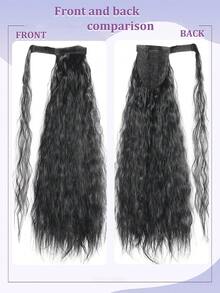 Long Curly Ponytail Extension 32 Inch Black Color Wrap Around Clip In Hair Synthetic Fiber For Women Daily Use(Straight Curly) - Black - View 4