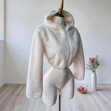 Women Faux Fur Coats - Cream - View 3
