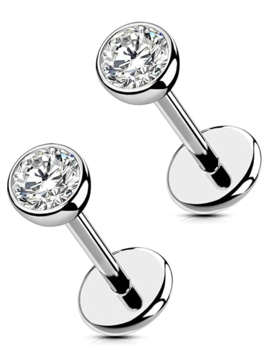 Yinuo 2 buc 20G/18G/16G G23 titan fără fir nas Stud cercei plat spate mici CZ nas mic Helix cartilaj Tragus Conch Labret Medusa Monroe piercing bijuterii pentru femei bărbați