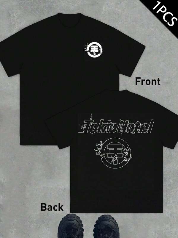 Koszulka z nadrukiem zespołu Tokio Hotel, męska koszulka z nadrukiem dwustronnym, modny, swobodny krój, okrągły dekolt, bawełna 220 g/m² (1 sztuka)