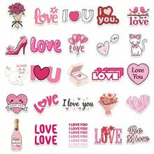 50 Cartoon Pink Valentine's Day Themed Stickers Cute Fresh Decorative Suitcase Guitar Helmet Waterproof Stickers, Halloween, Back To School Label Processing Stickers