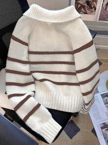 Women's Striped Color Block Turtleneck Knit Pullover Sweater