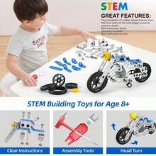139片益智拼图模型车，STEAM科学积木玩具，金属DIY摩托车模型，儿童合金模型车，工程车拼图积木玩具，适合作为圣诞礼物，积木，科学，摩托车玩具，青少年男孩礼物，摩托车玩具，科学礼物，男孩玩具，男孩玩具 - 彩色 - 查看 7