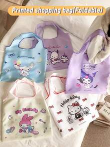 Sacoșă de cumpărături pliabilă Sanrio pentru familie, modele drăguțe de desene animate (Hello Kitty, My Melody, Kuromi), opțiune reutilizabilă, portabilă pentru cumpărături zilnice, elegantă pentru adolescenți, iubitori de Kawaii, material din poliester durabil, material rezistent la rupere, ușor de curățat