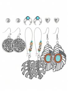 TopHanqi Bộ 54/24/6 khuyên tai tông bạc Bohemian cổ điển dành cho nữ, khuyên tai dạng đinh tán rỗng hình học bằng hợp kim kẽm, đa năng để đeo hàng ngày, dự tiệc, đi làm, mọi mùa - Màu Bạc Cổ - Xem 8