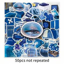 50 Blue Ins Wind Hand Account Stickers Literary And Fresh Simple Stickers DIY Mobile Phone Computer Water Cup Decoration Waterproof, Halloween, School Season Label Process Stickers