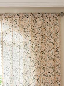 1pc Rustic Floral Curtain, Rectangular With Tassels Decor, Semi-Sheer Pole Top Curtain, Suitable For Bedroom, Living Room, Kitchen, Balcony, Patio, Study, Dining Room, Room Divider, Indoor Home Decor, All Season