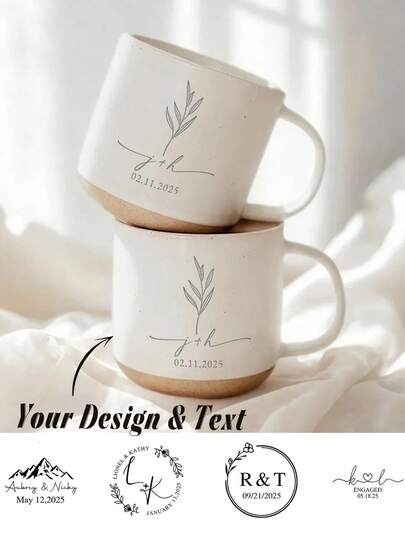 1pc Personalized Engraved Engagement Ceramic Mug, Customized Wedding Mug, Engagement Gift, Couple Wedding Gift, Bridal Shower Gift