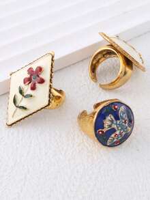 Bộ nhẫn dầu nhỏ giọt màu chạm khắc Baroque ZAA, thiết kế hình hoa cổ điển cung điện thủ công, cá nhân hóa, đa năng, trang sức cao cấp, nhẫn tinh tế cổ điển kiểu Tây Ban Nha, phụ kiện trang sức dự tiệc sang trọng chất lượng cao dành cho nữ - Nhiều màu - Xem 3