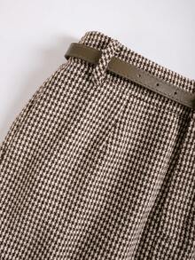 Women's Houndstooth Skirt, Fashionable, Versatile, Elegant, Loose Fit, Slimming - Dark Brown - View 4