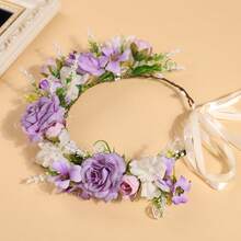 1pc Pink Rose Flower Bohemian Floral Wreath, Romantic For Bride Wedding Season, Coronas, Tiara, Costume Crown, Hair Garland, Head Wreath, Hair Vine, Headpiece, Hair Circlet, Hawaiian Outfit For Women