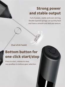 1 Set Handheld Milk Frother With 2 Detachable Milk Frother Heads, Powerful Milk Frother