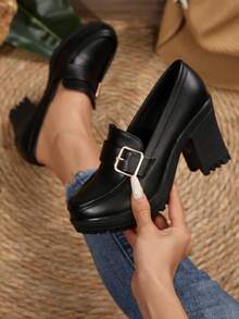 Tacones altos de plataforma gruesa, cómodos zapatos de trabajo, primavera/verano 2025