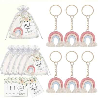 Zestaw 21/3 sztuk tęczowych, tkanych breloków prezentowych, w tym ręcznie robione breloki, kartki z podziękowaniami i woreczki z organzy. Tęczowy, tkany brelok w stylu boho, idealny jako prezent dla druhny, prezent dla gości, na urodziny, przyjęcie z okazji narodzin dziecka, Dzień Matki, zaręczyny, wieczór kawalerski i imprezę w barze/pubie.