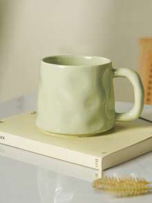CMYD Studio 1 pieza Taza de café de cerámica hecha a mano de 400ml, taza de té de estilo nórdico asimétrico, adecuada para el hogar, el dormitorio, la oficina, como regalo, reuniones familiares - Verde - Ver 12