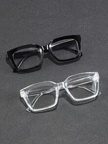 1/2pairs Men Square Frame Simple Delicate Classy Aesthetic Popular Design Clear Glasses For Back-To-School Essentials,Reading,Office Outfit Accessories
