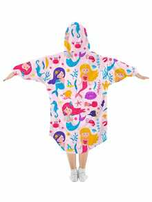 1pc High Permeability Printed Thickened Flannel Single Layer Hooded Sweatshirt, Video Game Controller & Space Pattern Wearable Blanket, Warm And Windproof Fleece Robe For Boys, Autumn/Winter - Multicolor - View 10