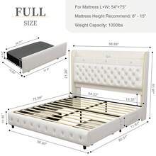 SIBEDS Queen Led Bed Frame With Galaxy Aurora Star Projector, Full Size Platform Bed With 2 Removable Storage Drawers, 52"   Crystal Button Tufted Upholstered Headboard King Bed With Charging Station, Noise Free, No Box Spring Needed, PU Leather & Velvet - PU Trắng - Xem 14