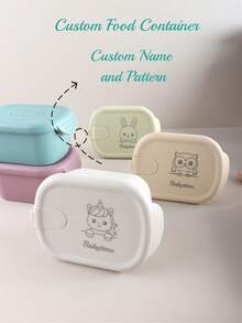Custom Pattern And Name 1pc Silicone Baby Food Storage Container, 300ml Leak-Proof Snack Box, Bento Lunch Box For Kids, Microwave & Freezer - Multicolor - View 2