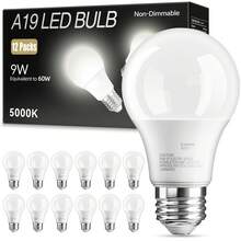 6/12/24 Pack A19 Bulb, 5000K Bright Daylight White, E26 Standard Base, 60W Equivalent LED Bulb, High Efficiency 9W, A19 Standard Bulb, 800 LM, 80+CRI, 15000 Hours, 120V Non-Dimmable, Modern Style Suitable For Bedroom, Living Room. - 白光 - 查看 3
