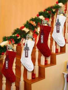 8Pcs Large Christmas Stockings With DIY Wood Name Tags, 18 Inch Large Stockings Xmas Hanging Decorations With Christmas Stocking Tags For Xmas Party Decor Decorations - Multicolor - View 3