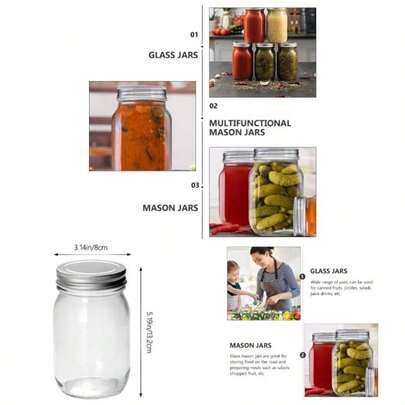 4 Pack Glass Regular Mouth Jars, Glass Jars With Silver Metal Lids Sealing, Food Storage, Overnight Oats, Dry Food, Snacks, Candies, Projects 16 Oz