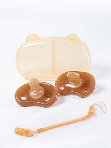 KUNT 3个装婴儿安抚奶嘴，柔软硅胶奶嘴，日夜使用，模拟母乳喂养，扁头和圆头，出牙玩具，带小熊收纳盒，防尘 - 彩色 - 查看 12