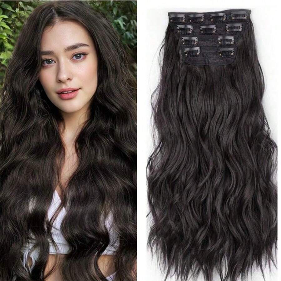 24 Inch Clip-In Synthetic Hair Extensions Long Wavy 4pcs Thick Hair ...