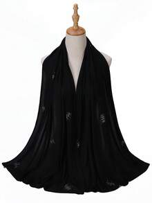 1件装女士针织弹力罗纹面料水钻珍珠穆斯林头巾围巾，适合搭配连衣裙 - 彩色 - 查看 26