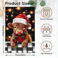 1set/2pcs/100pcs Christmas Cow With Santa Hat And Plaid Scarf Pattern Kitchen Towels And Dishcloths, Suitable For Interior Decoration In Restaurants, Kitchens And Bathrooms, Party Decoration, Festival Gifts, As A Gift - Multicolor - View 4