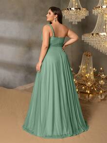 Elisanya Curve Plus 纯色单肩无袖伴娘礼服 - 非常适合红毯庆典、黑色领带婚礼、颁奖典礼、慈善舞会和奢华时尚活动 - 綠色 - 查看 2