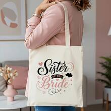 Bride Sister Tote Bag - Elegant Black Font & Pink Heart Design With "Sister Of The Bride" Text - Reusable Polyester Canvas Bag For Bridesmaids, Brides, Bridal Showers, Mother'S Day, Graduation - Perfect Keepsake For Women & Girls, Bridesmaid Gift, Sturdy Handle Design - trắng - Xem 7