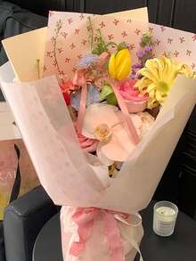 10pcs Pink Bow Tissue Paper For Gift Packaging, Cute Bouquet Packaging For Party Decoration, Gift Packaging For Birthdays, Weddings Gift Box, Gift Wrapping Supplies, Christmas Decorations