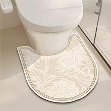 1/3件套浴室防滑吸水垫，花卉图案硅藻土垫，浴室套装，U型马桶垫和洗手池脚垫，2.5毫米厚，浴室厨房装饰，圣诞装饰，厨房地毯 - 米色 - 查看 8