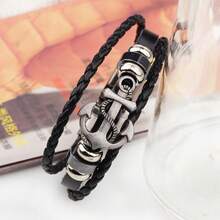 Wish Fashion Anchor Leather Bracelet European And American Handwoven Multi-Layer Men's Hand Rope Retro Bracelet - Brown - View 10