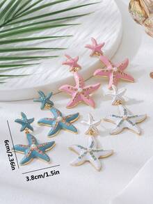 1 Pair Fashionable Beach Style Rhinestone Starfish Dangle Earrings, Suitable For Women - Three Starfish - View 6