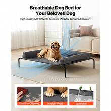 Elevated Dog Bed For Large Dogs, Portable Raised Dog Cot With Washable Pillow, Indoor & Outdoor Pet Cooling Raised Hammock Bed With Steel Metal Frame And Breathable Teslin Mesh, XL, Gray - Flat Bent Leg Support XL - 查看 2