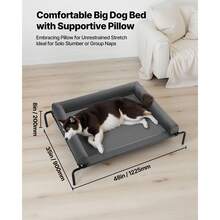 Elevated Dog Bed For Large Dogs, Portable Raised Dog Cot With Washable Pillow, Indoor & Outdoor Pet Cooling Raised Hammock Bed With Steel Metal Frame And Breathable Teslin Mesh, XL, Gray - Flat Bent Leg Support XL - 查看 4